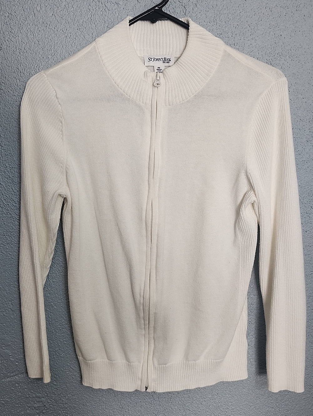 St. John's Bay Ivory Zip-Up Ribbed Sleeve Sweater